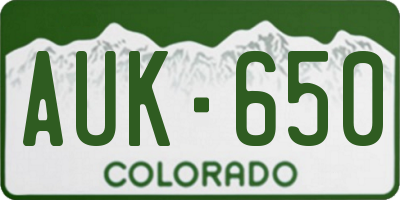CO license plate AUK650
