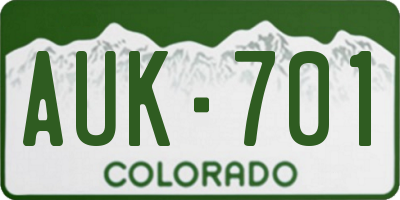 CO license plate AUK701