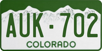 CO license plate AUK702