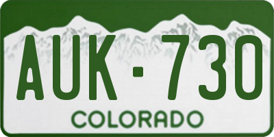 CO license plate AUK730