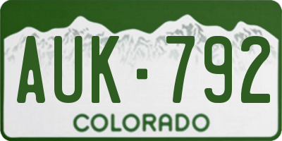 CO license plate AUK792