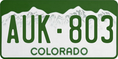 CO license plate AUK803