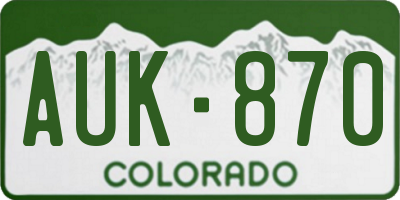 CO license plate AUK870