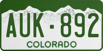 CO license plate AUK892