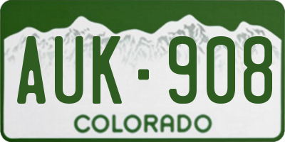 CO license plate AUK908