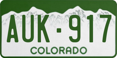 CO license plate AUK917