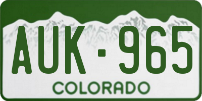 CO license plate AUK965