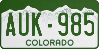 CO license plate AUK985