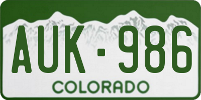 CO license plate AUK986