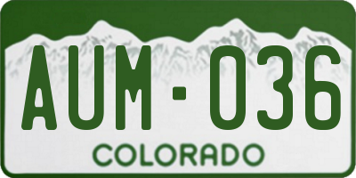 CO license plate AUM036