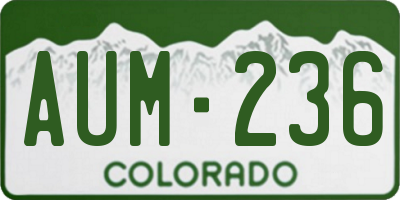 CO license plate AUM236