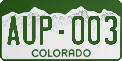 CO license plate AUP003