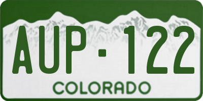 CO license plate AUP122