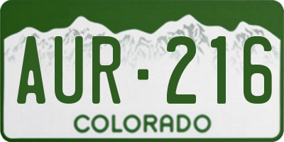 CO license plate AUR216