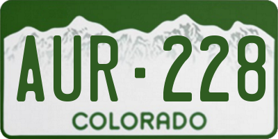 CO license plate AUR228