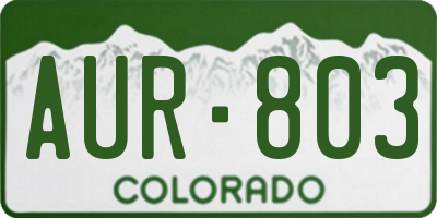 CO license plate AUR803