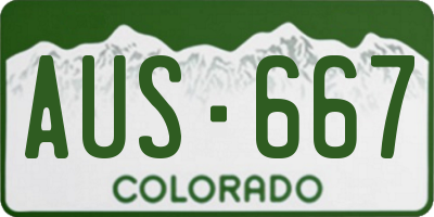 CO license plate AUS667