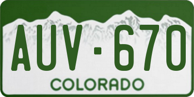 CO license plate AUV670