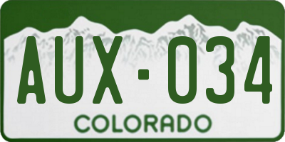 CO license plate AUX034