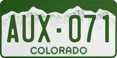 CO license plate AUX071
