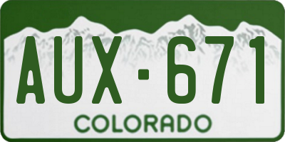 CO license plate AUX671
