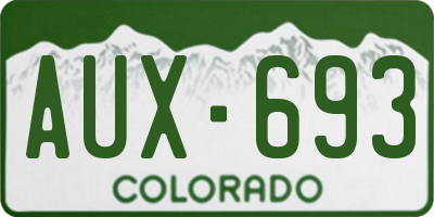 CO license plate AUX693