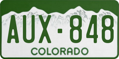 CO license plate AUX848