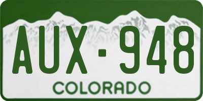 CO license plate AUX948