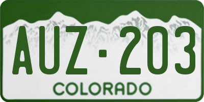 CO license plate AUZ203
