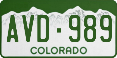 CO license plate AVD989