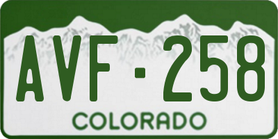 CO license plate AVF258