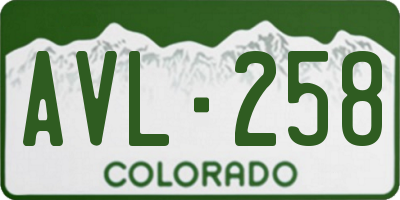 CO license plate AVL258
