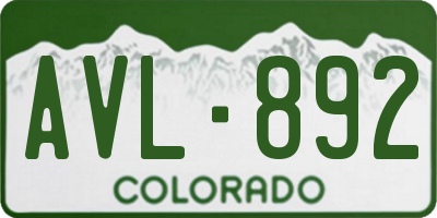 CO license plate AVL892