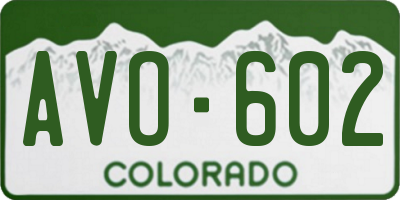 CO license plate AVO602