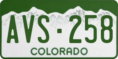 CO license plate AVS258