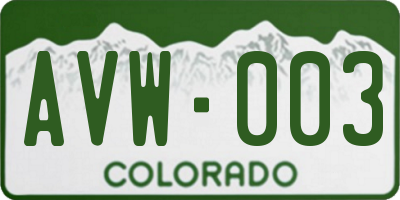 CO license plate AVW003