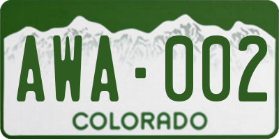 CO license plate AWA002