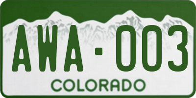 CO license plate AWA003