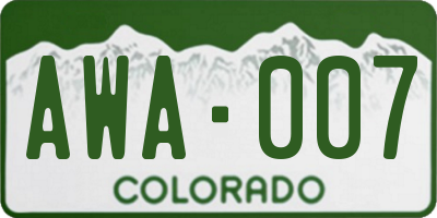 CO license plate AWA007
