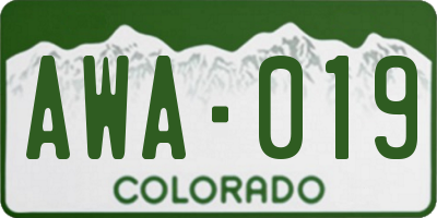CO license plate AWA019