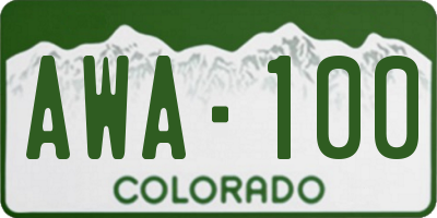 CO license plate AWA100