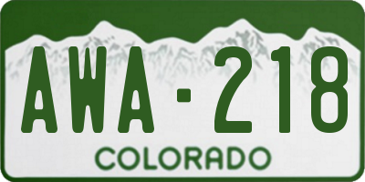CO license plate AWA218