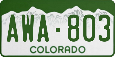 CO license plate AWA803
