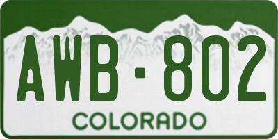 CO license plate AWB802