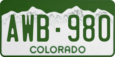 CO license plate AWB980