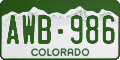 CO license plate AWB986