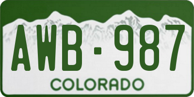CO license plate AWB987