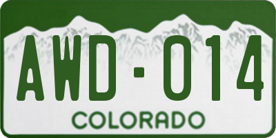 CO license plate AWD014