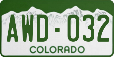 CO license plate AWD032