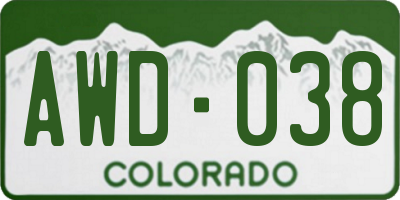 CO license plate AWD038